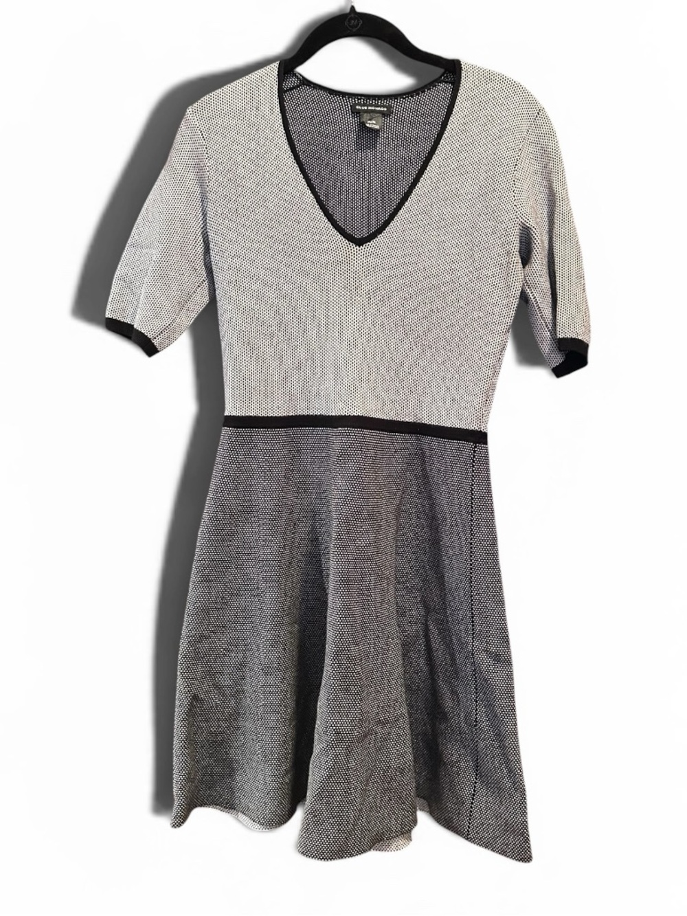 Club Monaco Black and White V-Neck Fit-and-Flare Dress
